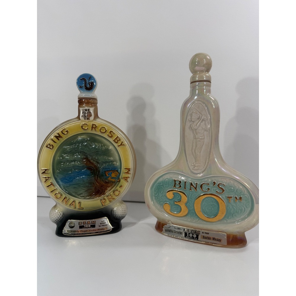Vintage Jim Beam Bing Crosby Ntl Pro-Am Decanter Set 29th & 30th Regal China